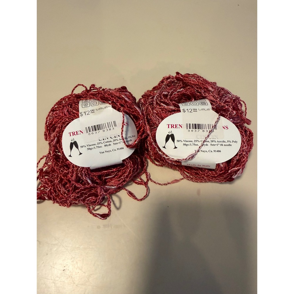 Trendsetter‎ Yarns Cin Cin 1802 Burgundy Ribbon Yarn Made in Italy 2 Skeins Lot